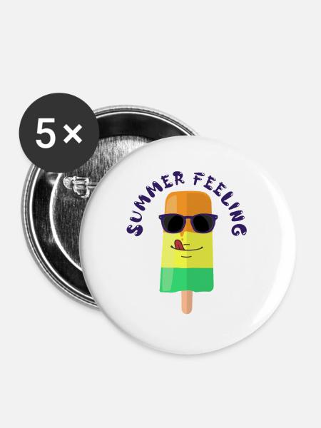 Eiscreme mit Sonnenbrille Summer Feeling Sommer - Buttons groß 56 mm (5er Pack) - Weiß