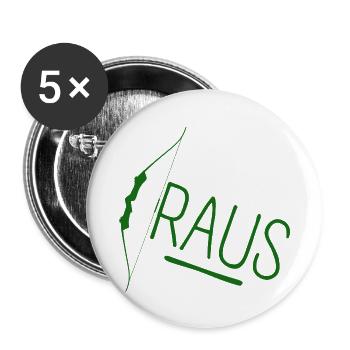 Bogen Raus - Buttons groß 56 mm (5er Pack) - Weiß - Vorne