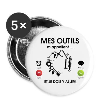 Humour Mecano Mecanicien Cadeau homme Mecanique - Lot de 5 grands badges (56 mm) - blanc - Devant