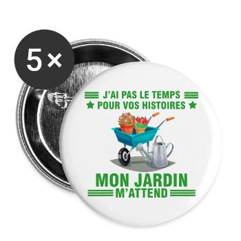 Jardinier jardinage idée cadeau jardin humour - Lot de 5 grands badges (56 mm) - blanc - Devant