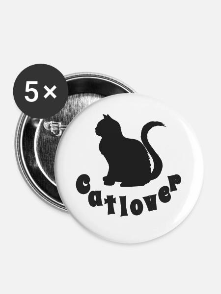 Catlover, Silhouette, Typographie, Samtpfote - Buttons groß 56 mm (5er Pack) - Weiß