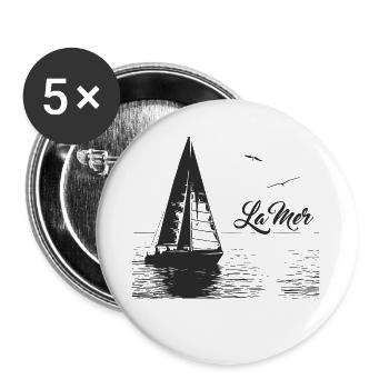 The sea - sailboat and 2 seagulls - Buttons large 2.2''/56 mm (5-pack) - white - Front