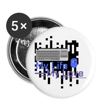 Nerd MY LIFE MY LOVE - Buttons groß 56 mm (5er Pack) - Weiß - Vorne