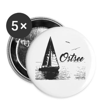 Baltic Sea sailboat and 2 seagulls - Buttons large 2.2''/56 mm (5-pack) - white - Front