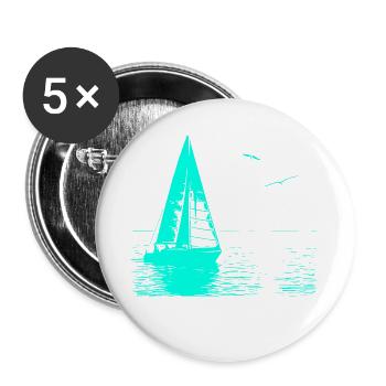 Feierabend Segelboot und 2 Möwen - Buttons groß 56 mm (5er Pack) - Weiß - Vorne