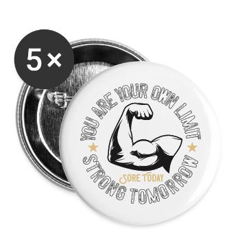 Muscles, Musculation - Lot de 5 grands badges (56 mm) - blanc - Devant