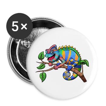Bunter Chamäleon - Buttons groß 56 mm (5er Pack) - Weiß - Vorne