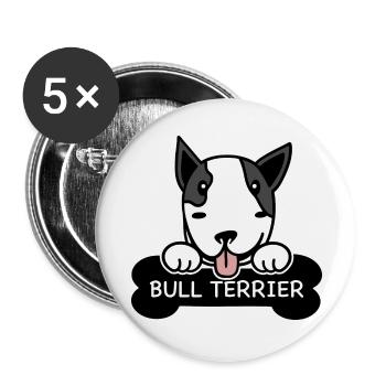 Bull Terrier et os - Lot de 5 grands badges (56 mm) - blanc - Devant