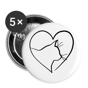 Katzen Liebe Herz Line Art Geschenkidee - Buttons groß 56 mm (5er Pack) - Weiß - Vorne