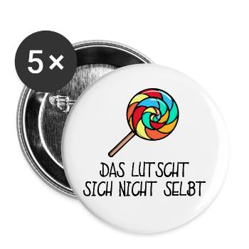 Süßigkeiten Naschkatzen Statement Bonbon Lecker - Buttons groß 56 mm (5er Pack) - Weiß - Vorne