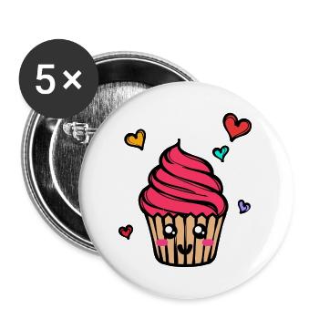 Sweets Delicious Snack Baking Cupcake Heart - Buttons large 2.2''/56 mm (5-pack) - white - Front