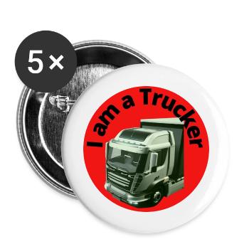 I am a Trucker T Shirt - Buttons groß 56 mm (5er Pack) - Weiß - Vorne