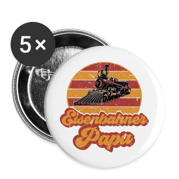 Eisenbahner Papa Eisenbahn Vater Zug Beruf - Buttons groß 56 mm (5er Pack) - Weiß - Vorne