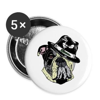 Olde English Bulldogge-Hut-Kiffen-Joint-Musik - Buttons groß 56 mm (5er Pack) - Weiß - Vorne