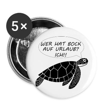 Schildkröte - wer hat bock auf Urlaub - Buttons groß 56 mm (5er Pack) - Weiß - Vorne