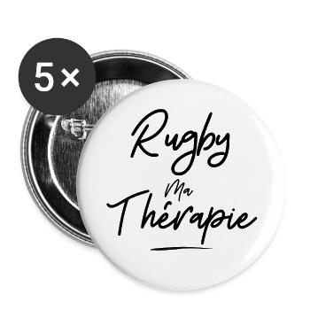 Rugby meine Therapie - Geschenkidee - Sporthumor - Buttons groß 56 mm (5er Pack) - Weiß - Vorne