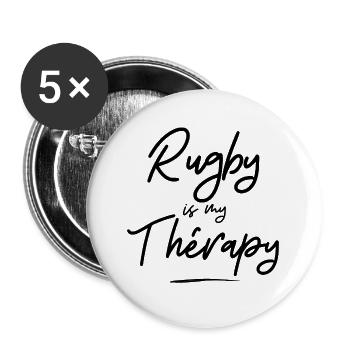 Rugby ist mein Thérapy - Geschenkidee - Sporthumor - Buttons groß 56 mm (5er Pack) - Weiß - Vorne