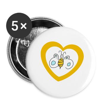 bumblefly im Herz auf der Brust - Buttons groß 56 mm (5er Pack) - Weiß - Vorne
