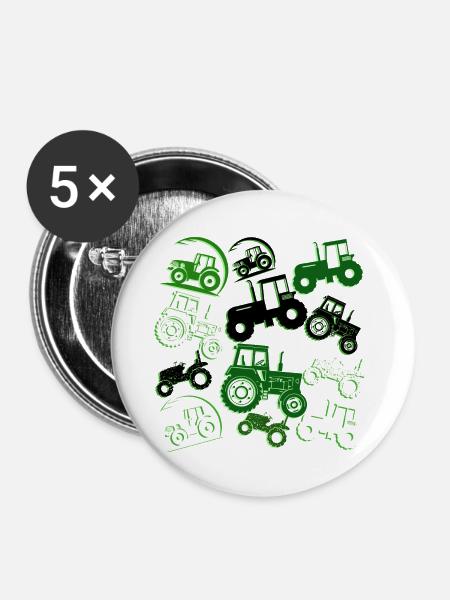 viele Traktoren - Buttons groß 56 mm (5er Pack) - Weiß