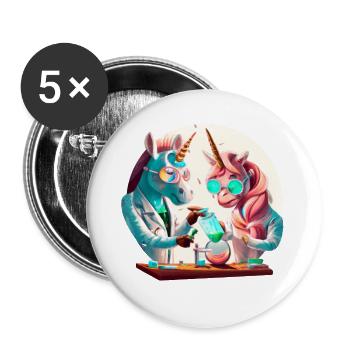 The chemistry is right - Two unicorns mix in the laboratory - Buttons large 2.2''/56 mm (5-pack) - white - Front