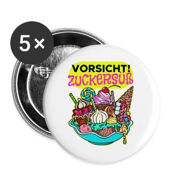 Süßigkeiten Schokolade Statement Nachspeise Bonbon - Buttons groß 56 mm (5er Pack) - Weiß - Vorne