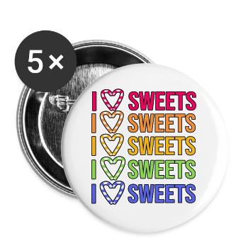 Déclaration du cœur J’aime les bonbons Avec une dent sucrée - Lot de 5 grands badges (56 mm) - blanc - Devant