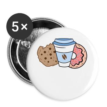 Donut Kekse Lecker Nachspeise Kalorien Süßigkeiten - Buttons groß 56 mm (5er Pack) - Weiß - Vorne