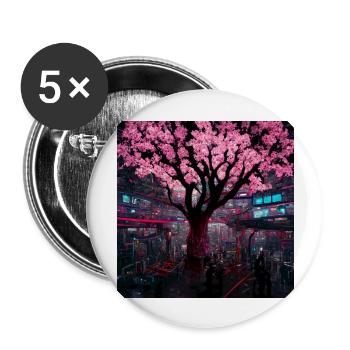Cerisier en ville - Lot de 5 grands badges (56 mm) - blanc - Devant