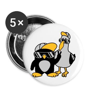 Pingouin mouette 2 Amis - Lot de 5 grands badges (56 mm) - blanc - Devant