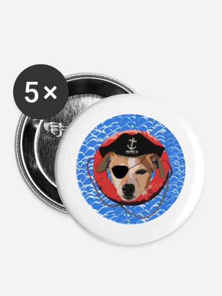 DER PIRATEN TERRIER - Buttons groß 56 mm (5er Pack) - Weiß