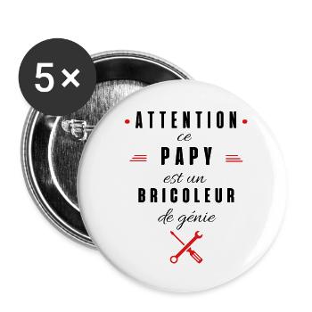 attention ce papy est un bricoleur de génie - Lot de 5 grands badges (56 mm) - blanc - Devant