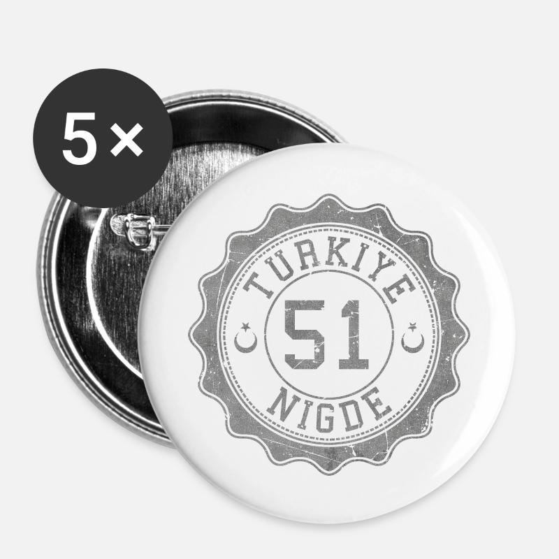 Niğde - Lot de 5 grands badges (56 mm) - blanc