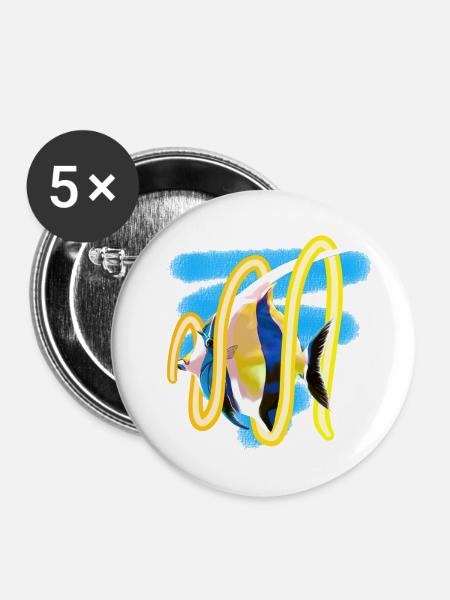 Seefische - Buttons groß 56 mm (5er Pack) - Weiß
