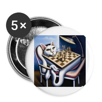 Cat plays chess - Buttons large 2.2''/56 mm (5-pack) - white - Front