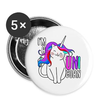 Einhorn Katze Geschenk - Buttons groß 56 mm (5er Pack) - Weiß - Vorne