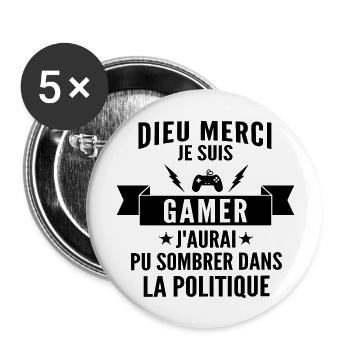 je suis gamer / citations humour gamer - Lot de 5 grands badges (56 mm) - blanc - Devant