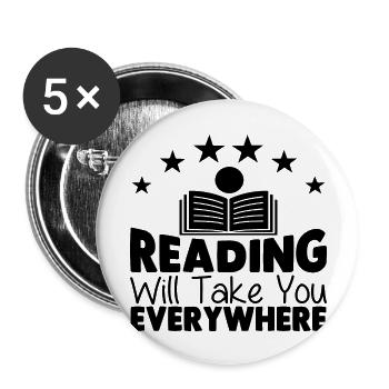La lecture vous emmènera partout - Lot de 5 grands badges (56 mm) - blanc - Devant