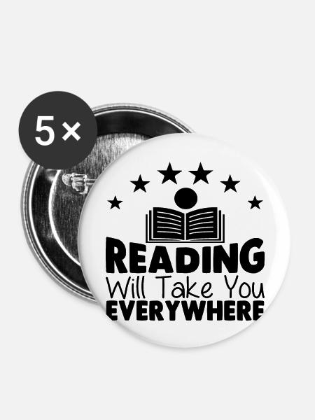 Reading Will Take You Everywhere - Buttons groß 56 mm (5er Pack) - Weiß