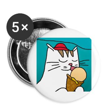 Chat avec crème glacée à fond bleu - Lot de 5 grands badges (56 mm) - blanc - Devant
