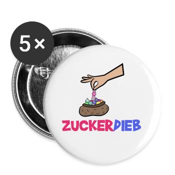 Bonbon Statement Süßigkeiten Naschkatzen Lecker - Buttons groß 56 mm (5er Pack) - Weiß - Vorne
