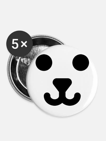 Bären Gesicht - Buttons groß 56 mm (5er Pack) - Weiß