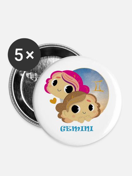 Zwillinge Zwillinge - Buttons groß 56 mm (5er Pack) - Weiß