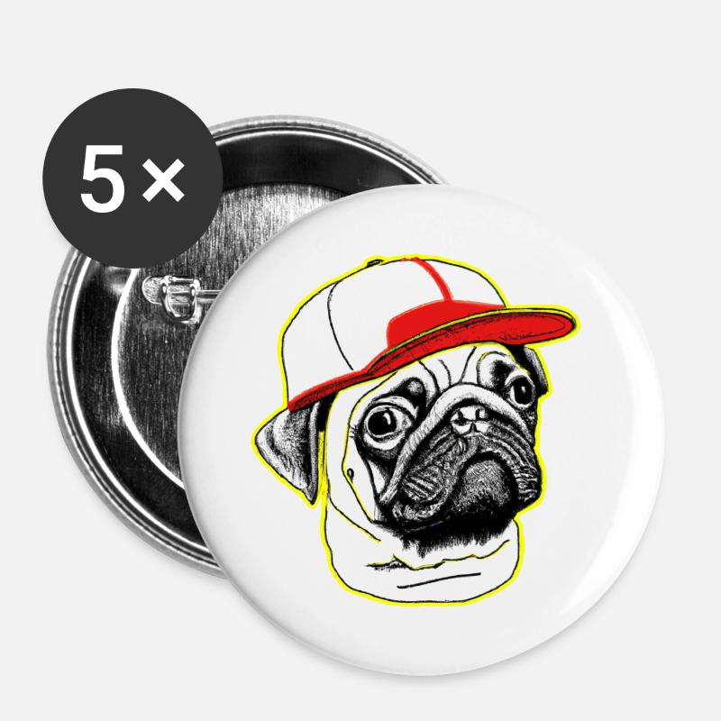 Mopsleben - Buttons groß 56 mm (5er Pack) - Weiß