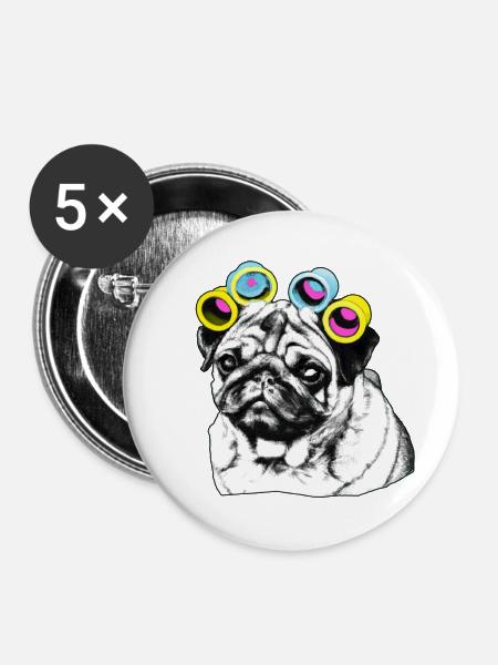 Verwöhnter Mops - Buttons groß 56 mm (5er Pack) - Weiß