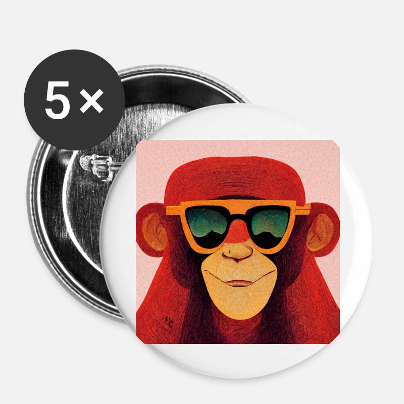 Red monkey with cool sunglasses - Buttons large 2.2''/56 mm (5-pack) - white
