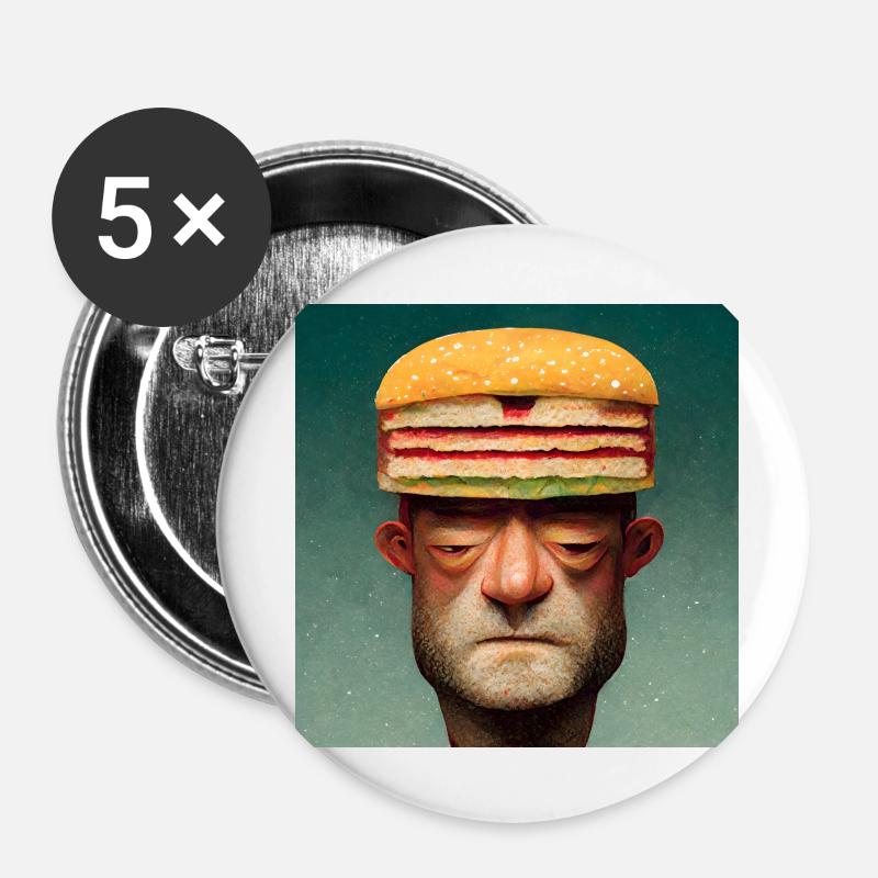 A burger in the head - Buttons large 2.2''/56 mm (5-pack) - white