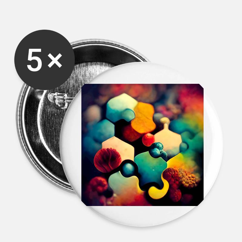 A puzzle with molecules - Buttons large 2.2''/56 mm (5-pack) - white