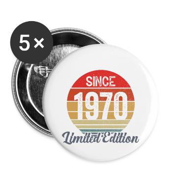 amazing since 1970 - anniversaire - Lot de 5 grands badges (56 mm) - blanc - Devant