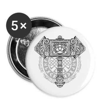 Symbole viking Nordique Thor Raben Hammer Mjölnir - Lot de 5 grands badges (56 mm) - blanc - Devant