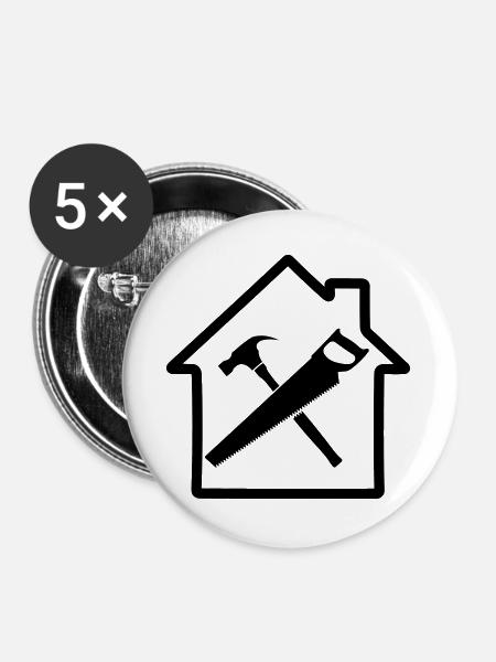 Schreiner Werkzeug Logo Hausbau - Buttons groß 56 mm (5er Pack) - Weiß